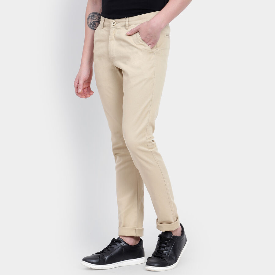 Men's Cotton Slim Fit Casual Trousers, Beige, large image number null